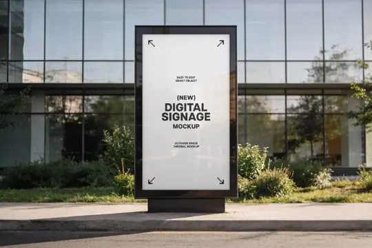 Outdoor Digital Signage Mockup, Vertical Screen PSD