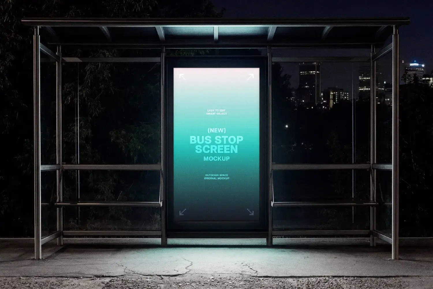 Vertical Bus Vertical Bus Stop Screen Mockup, Night Urban View
