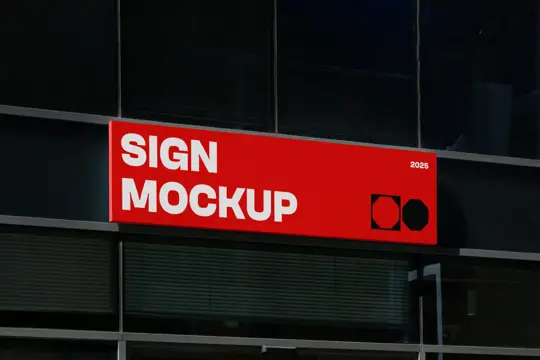 Free Horizontal Sign on a Building Mockup
