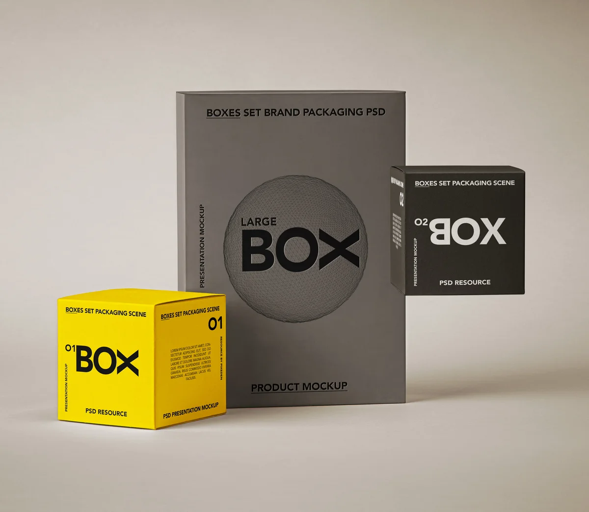 Packaging Boxes PSD Branding Mockup Set