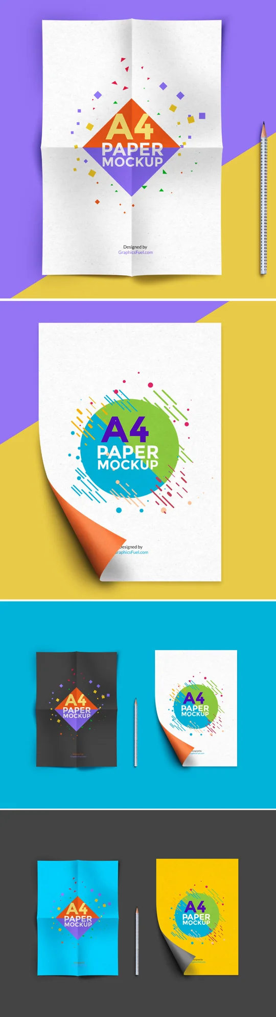 Folded & Curved Free A4 Paper Mockup PSD