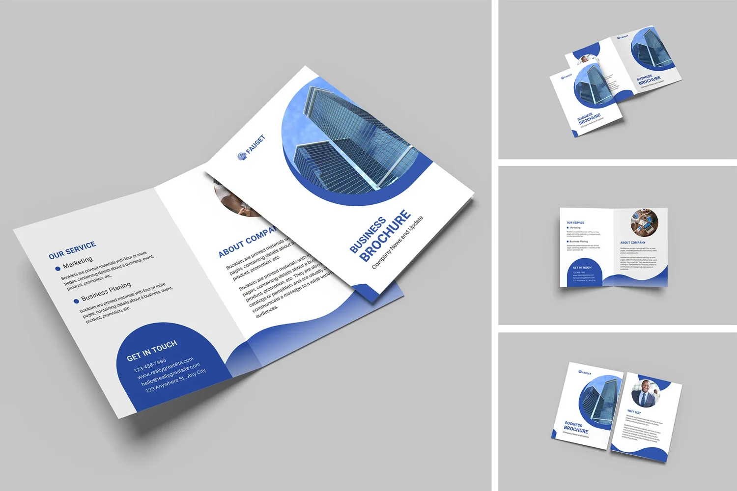 A4 Bifold Brochure Mockup: Front & Spread View