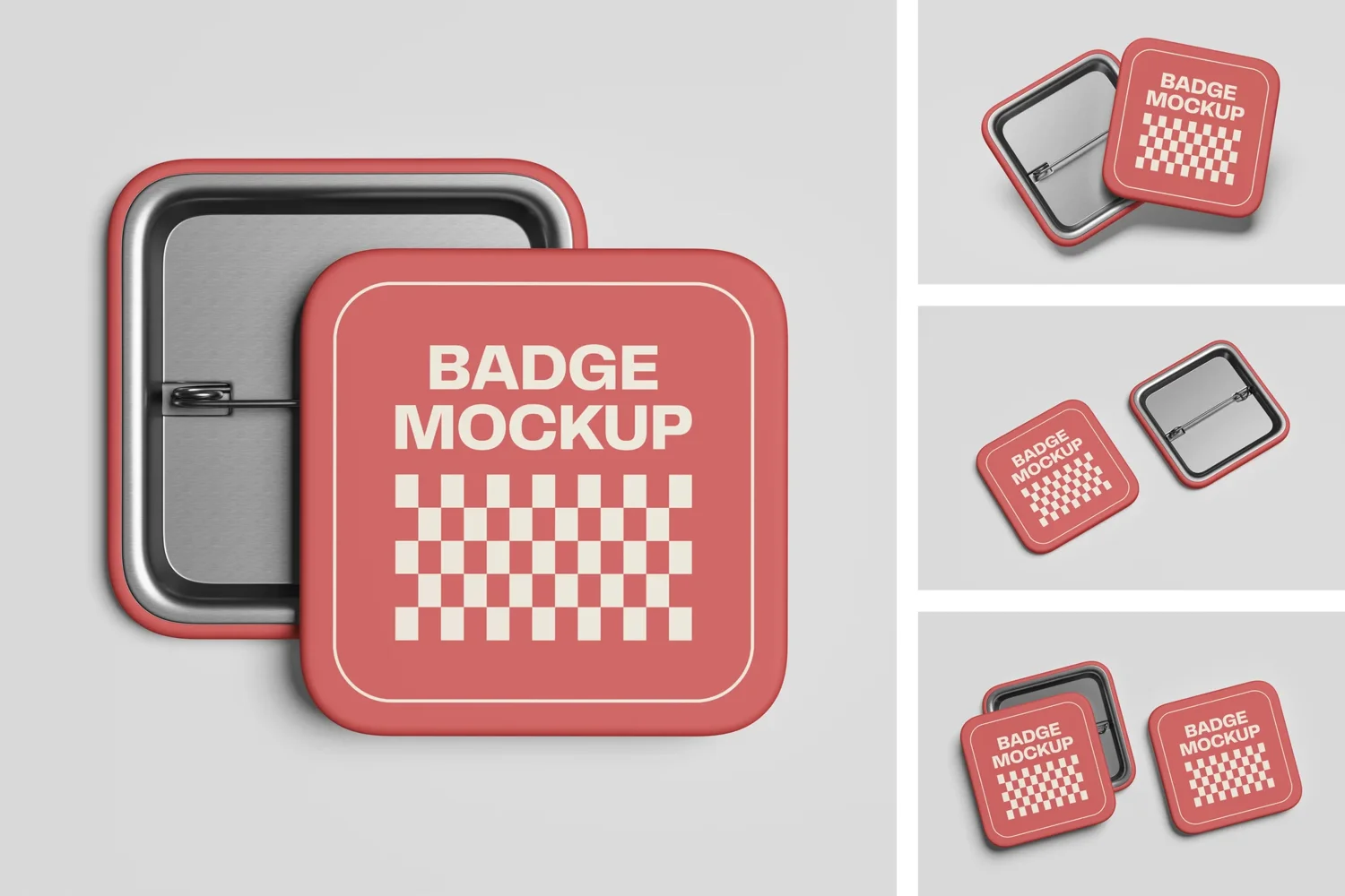 Rectangular Identification Pin Mockup Rounded Square Pin Mockups