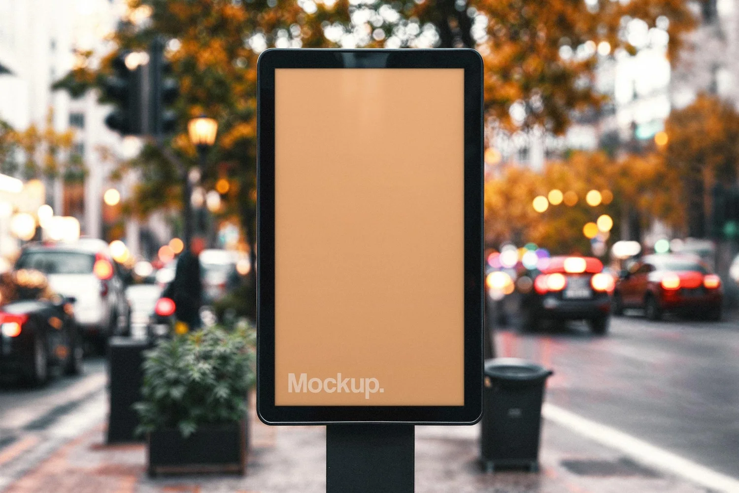 Outdoor Sidewalk Vertical Billboard Mockup