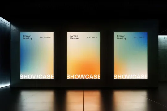 Screen Mockup, Three Digital Displays PSD
