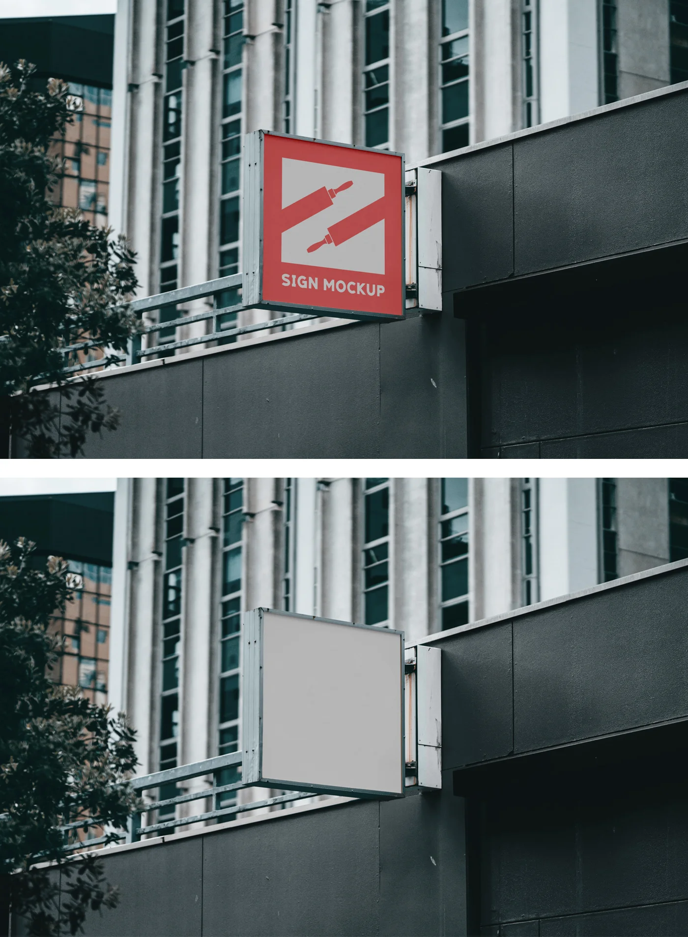 Square Sign On Building Mockup | Free