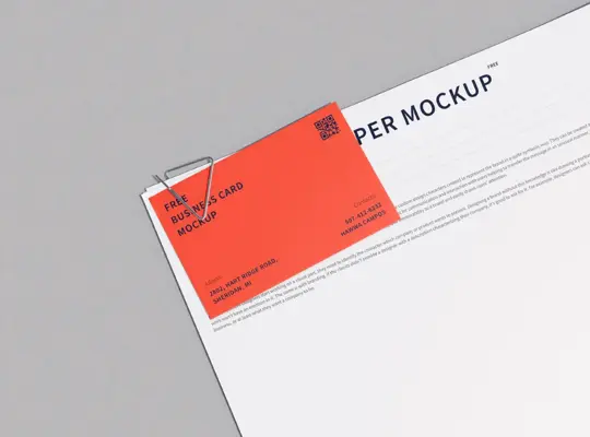 Paper And Business Card Mockup With Paper Clip
