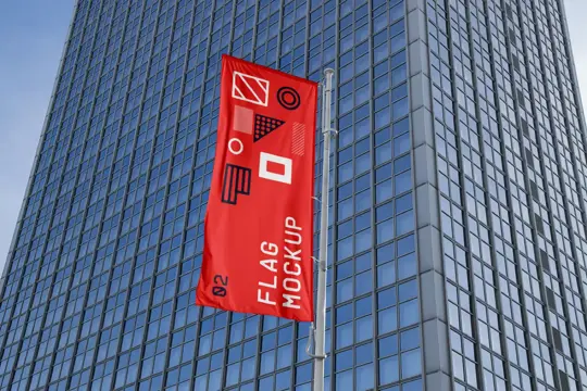 Waving Flag On Building Mockup