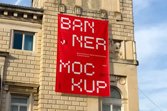 Banner On Old Building Mockup