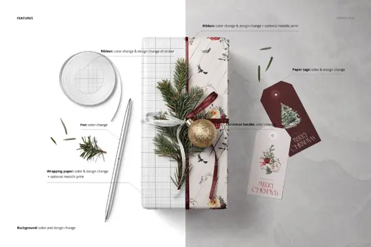 Christmas Gift Wrapping Paper Packaging PSD Mockup